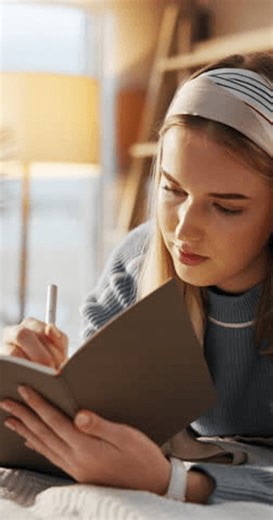 clip-4006614545-woman-journalist-writing-book-bed-story-schedule