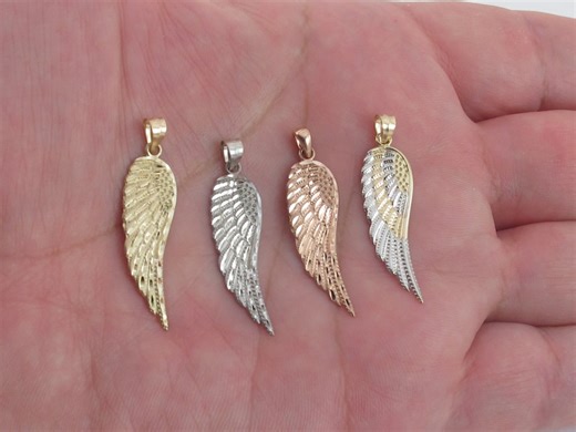 14k Solid Gold Angel Wing Charm Pendant - Yellow, White, Rose, Two Tone - Etsy