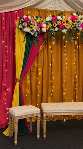 Colorful Mehndi Stage Setup Inside a Marquee | Beautiful Wedding Decor