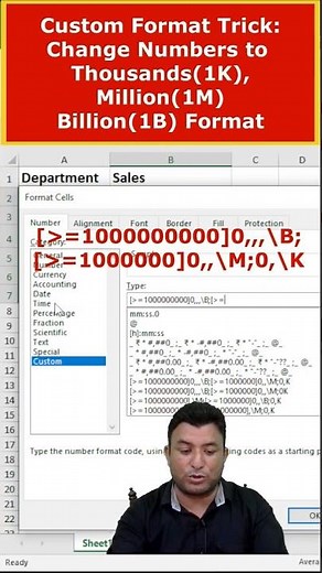 Custom Number Format:How to convert Numbers to thousand,million and billion format in excel?#shorts