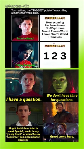 Tom Holland Had ONE Question… Groot Said NOPE! 💀🕷️ #marvel #viral #fyp #funny #mcu #trending #memes