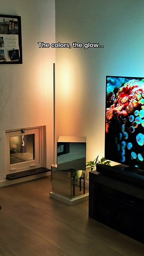 He got the Hue Signe Gradient Floor Lamp and is obsessed with it. It transforms the whole space — and when it syncs with my TV, movies, and music feel alive. #PhilipsHue #SmartHome #AmbientLighting