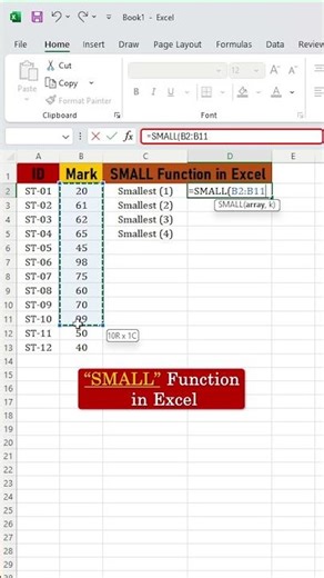 How to Use the SMALL Function in Excel | Find Lowest Values Instantly! Excel For Beginners 2026