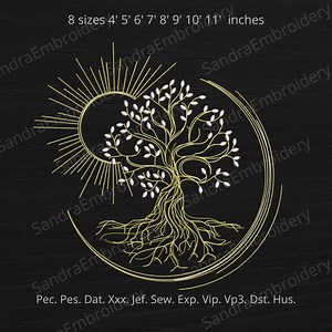 Magic Tree of Life Embroidery Design – Sun and Moon Boho Machine Embroidery – Cosmic Nature Design – 8 Sizes – Instant Download - Etsy UK