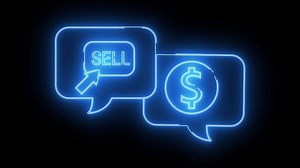 Download dollar coin chat icon and sell button icon with neon effect for free