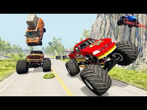 INSANE MONSTER TRUCK RACING #14 | Obstacle Course, Drag Racing, and Crashes - BeamNG Drive