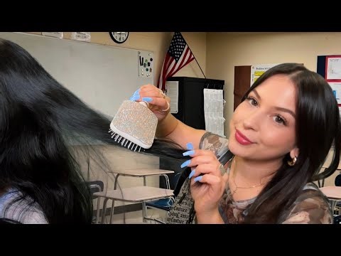 ASMR~Girl in back of class plays with your hair 🪮📝 (Real person asmr)
