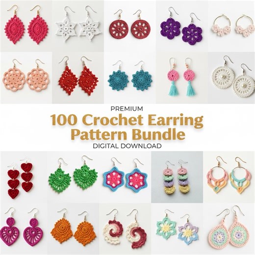 100 Crochet Earring Patterns PDF Bundle | Boho Floral Earrings | Beginner Friendly | Digital Download - Etsy