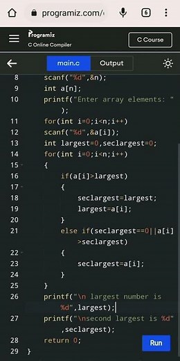 finding the second largest element in an array ......