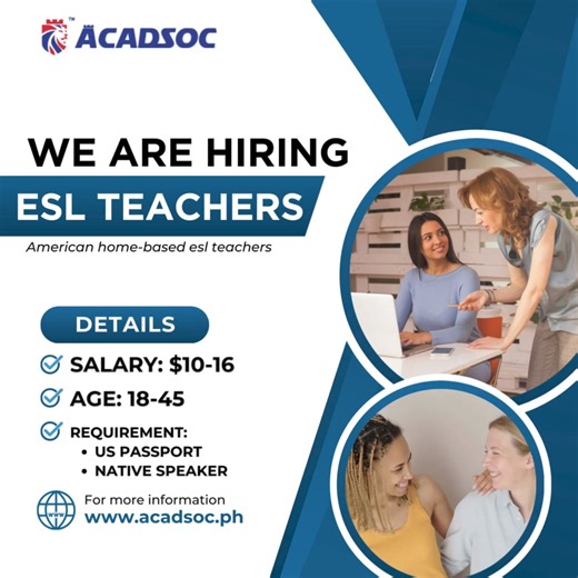 2.3K views | We are Hiring American English Tutor!  Our growing company, Acadsoc, is now open to hiring talented American tutors to teach English online! Salary: $10-$16/hour Simply click on the link below and submit your application today: https://forms.gle/RA5P4vRt2FTWHv3q8 | Acadsoc Online English Tutor Club | Facebook