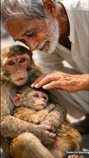 An Old Man Rushes a Sick Baby Monkey to the Hospital #monkey #rescue #humanity #animals