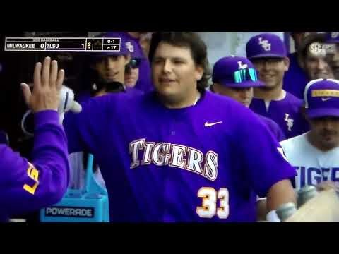 LSU's Zach Yorke, with Marucci purple Category X Reckless bat, hits 1st Tigers home run vs Milwaukee