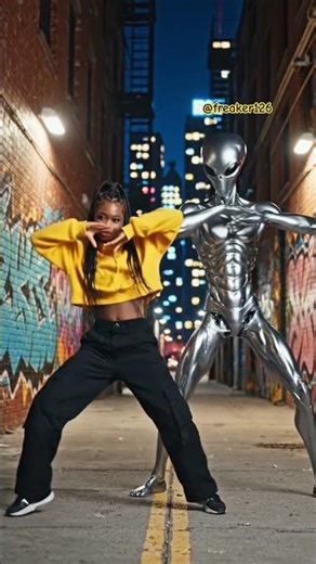 Silver Alien and human dancing hip hop! #funny #hiphopdance #alien #hiphopbeats
