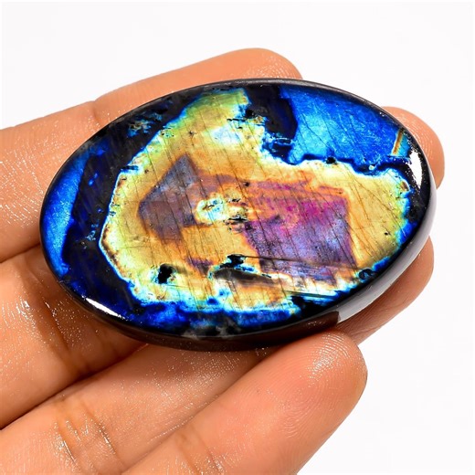 Oval Spectrolite Cabochon, Loose Gemstone From Finland (46X31X8 Mm) - Etsy India
