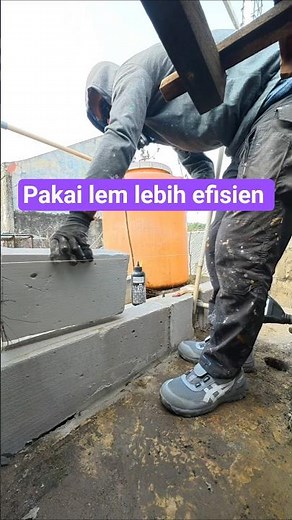Pasang dinding bata ringan menggunakan lem lebih efisien #tips #bataringan #skills #sipil