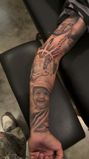 DESIGNER SKIN🌟 on Instagram: "Raw video of this full inner sleeve🌱The bottom is healed with some touch ups and the portrait on the inner bicep is fresh. Booking tattoo appointments in Miami TEXT 7862460943 for any inquiries"
