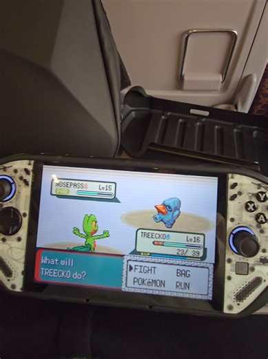 Playing Pokémon emerald on Legion go s via Gameboy advance emulator On the Train . I've had my original copy of emerald for almost 20 years and finally Revisiting it. What a experience i miss retro gaming 🎮🚄 #pokemon #retrogaming