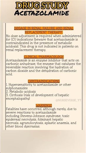 Drug Study ACETAZOLAMIDE|| #drug #study #pharmacy #medical#shorts #youtube #trending #phonk#yt#reels