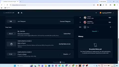 🚨 New Airdrop Project - Aeredium Community Program 🪂Aeredium is a new blockchain project focused on secure validation using trusted execution environments (TEE) and decentralized infrastructure.🆓 This is a FREE program — everyone can join! Just complete simple daily tasks and increase your points.📝 Joining Guide 👇🔗 Go To - https://t.co/OlZBgzPdKq• Connect your MetaMask wallet• Connect your X (Twitter) account• Complete all available tasks• Do daily check-in regularly• Go to Profile → Accou
