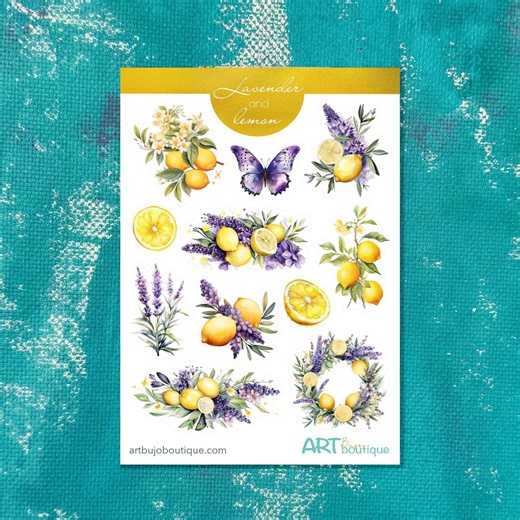 Lavender and Lemons Sticker Sheet Summer Botanical Stickers for Scrapbooking and Journaling - Etsy