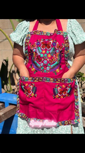 Beautiful embroidery aprons 🦋Aailable on Etsy- Spicy Fiesta or TikTok Shop #mandilmexicano #artesaniasmexicanas #embroideredgifts #señora #mexicancooking