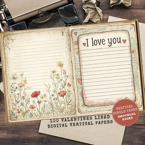 Valentine Lined Pages: Romantic Floral Lined Art Printables (digital Download, Full Letter Size Kit) - Etsy
