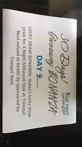 DAY 9 LUCKY DRAW BONANZA WINNER IS.... *drumroll* Busisiwe Sibeko... Congratulations you have won a 4 Night Midweek Stay at Tranquil Nest valued at R6400! This amazing prize has been sponsored by Tranquil Nest. | The Morning After Band - Weddings & Events | Facebook