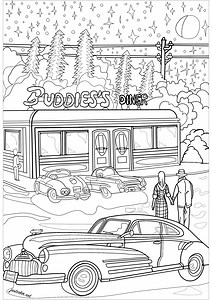 Back to the fifties in the USA - Vintage Coloring Pages for adults