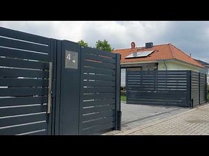 Hoftor elektrisch mit Torantrieb, anthrazit mit Sichtschutz