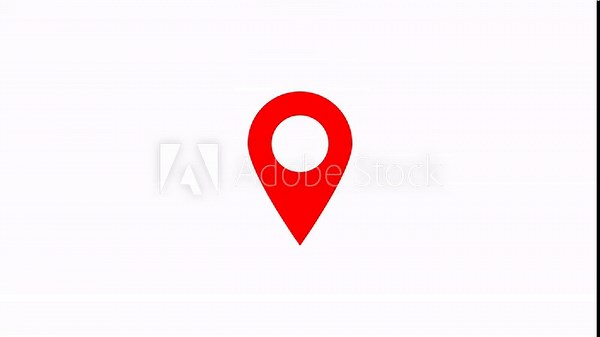 Red animated location marker/pin, vector icon. Map marker. Travel destination point. Route direction. Seamless loop 4K video with alpha channel and RGB on transparent background. Motion graphics
