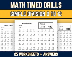 Simple Division Worksheets, Division Facts 0 to 12 Times Table, 3rd 4th 5th Grade, Advanced Elementary Dividing Math Practice, Printable PDF - Etsy Canada