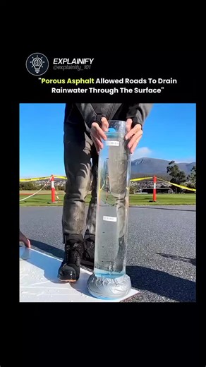 knowverse🧠 on Instagram: "Porous asphalt is designed with an open surface structure that allows rainwater to pass directly through the pavement instead of pooling on top. Water drains into a stone base below and gradually seeps into the ground, reducing surface flooding, puddles, and road spray. This improves tire grip during rainfall and lowers pressure on stormwater systems. In colder regions, less surface water also means reduced ice formation. When properly maintained and kept free of debri