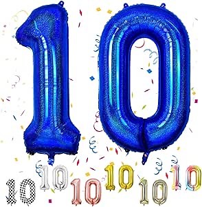 FunHot Dark Blue Number 10 Balloons, 10th Birthday Balloon, 40inch Laser Blue 10 Balloon Numbers, Large Self Inflating Foil Balloon, 10th Birthday Decorations for Birthday, 10 Anniversary Decorations