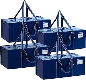 VENO 4 Pack Moving Bags, Heavy Duty Storage Bags with Dual-Handled, Dorm Room Essentials, Moving Supplies, Storage Totes for Camping, Travel, Laundry, College Dorm and Packaging (Blue, 4 Pack)