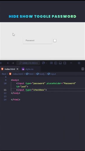 Dark CSS | 🧑‍💻 Level up your Coding game 🔥🚀 Create Hide Show Toggle Password using Inline JavaScript in Html 🎓🧑‍💻 👩‍💻 Source code is available in... | Instagram