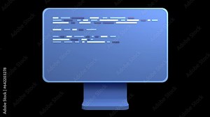 Computer programming or developing software animation. 3d rendering of flat monitor. Coding 3d render. 3d computer monitor. Transparent background with alpha channel