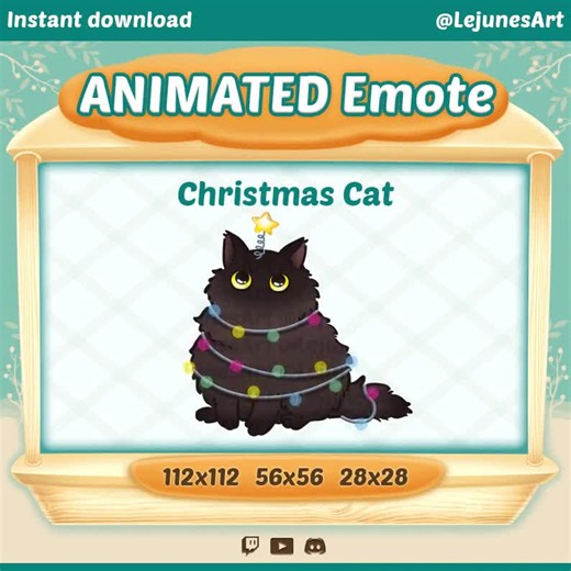 Animated Christmas Cat Emote: Twitch, Discord, Youtube (digital Download) - Etsy