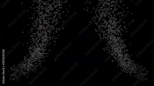 Many 3D bubbles move from left and right under pressure, rising upward in a dynamic flow. Seamless looping animation in 4K resolution, ideal for liquid, abstract, science, and background visuals.