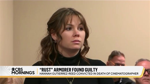 Hannah Gutierrez-Reed, the armorer on the set of “Rust,” was found guilty of involuntary manslaughter in the shooting death of cinematographer Halyna Hutchins. Alec Baldwin, who was holding the gun when it fired, faces his own involuntary manslaughter trial this summer. https://cbsn.ws/43eCfJN | CBS Mornings