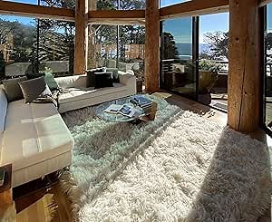Stylish Ultra Plush 9x12 Flokati Rug. Long 4” Organic Wool Pile. Thick Natural Wool Area Rug.