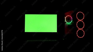 RGB lighting computer pc green screen display in very dark environment
