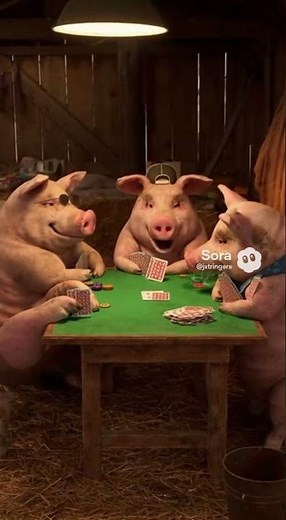 Pigs playing poker to see who gets made into ham.