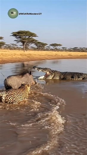 Leopard Ambushes Warthog — Then Crocodiles Attack Both