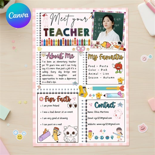 Editable Meet Your Teacher Canva Template, Teacher Intro Page, Back to School Classroom Handout, Printable Teacher Bio, Digital Download - Etsy Australia