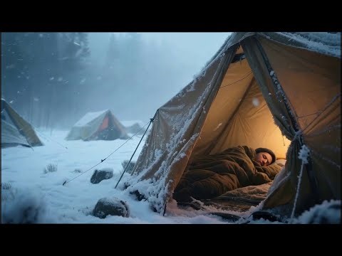 Winter Tent Camping in a Snowstorm 🌨️ Relaxing Wind Sounds for Sleeping | Cozy Ambience