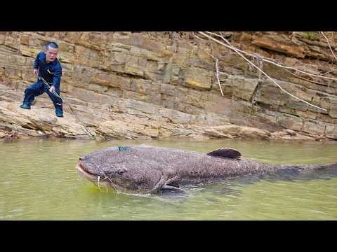 Primitive Life Adventure: Dwarf Family Crafts Giant Catfish Rod in the Forest