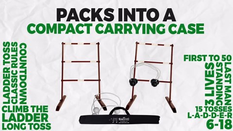 SWOOC Games® - Premium Wooden Ladder Ball Game Set (Weather Resistant) - with 10+ Games & Carrying Case - Easy, No Tool Set Up - Premium Ladder Toss Outdoor Game - Backyard Ball Toss Games