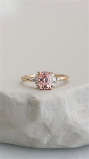 M A K S Y M on Instagram: "JUNE ring set with peach sapphire + LOU band✨ • Bague JUNE sertie d’un saphir pêche + jonc LOU✨ • • • • • • #sustainablejewelry #engagementring #jewelrymtl #madeinmontreal #handmadejewelry #montrealjeweler #faitamontreal #mtlartist #canadiandesigner #💍 #montrealdesigner #finejewelry #weddingmontreal #madeinmtl #weddingquebec #montrealwedding #canadiandesigner #nontraditionnalengagementring #jewelrydesigner #jewelrygram #minimalist jewelry"