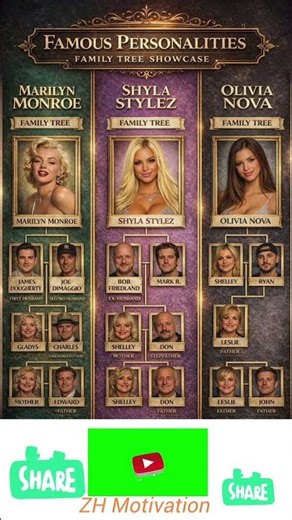 This artistic family tree poster creatively contrasts legendary icon Marilyn Monroe