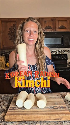 Correction: I was using a daikon radish. The korean radish is also called mu radish and its in the daikon family but shorter and more flavorful. I cannot find mu radishes or their seeds so I use daikon. This recipe is inspired from Cindy Lu from Southern Oregon who makes the best kimchi I've ever tried in my life! #kimchi #healthyfoods #fermented | Alison Schillfarth